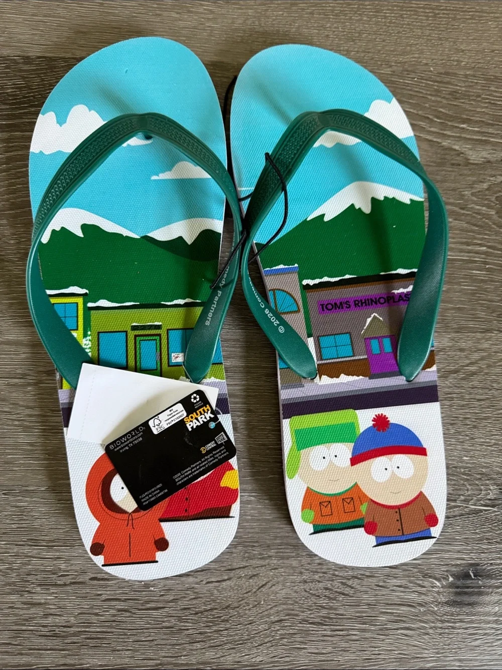 South Park Men or Women ' Teal & Green Character Flip Flops